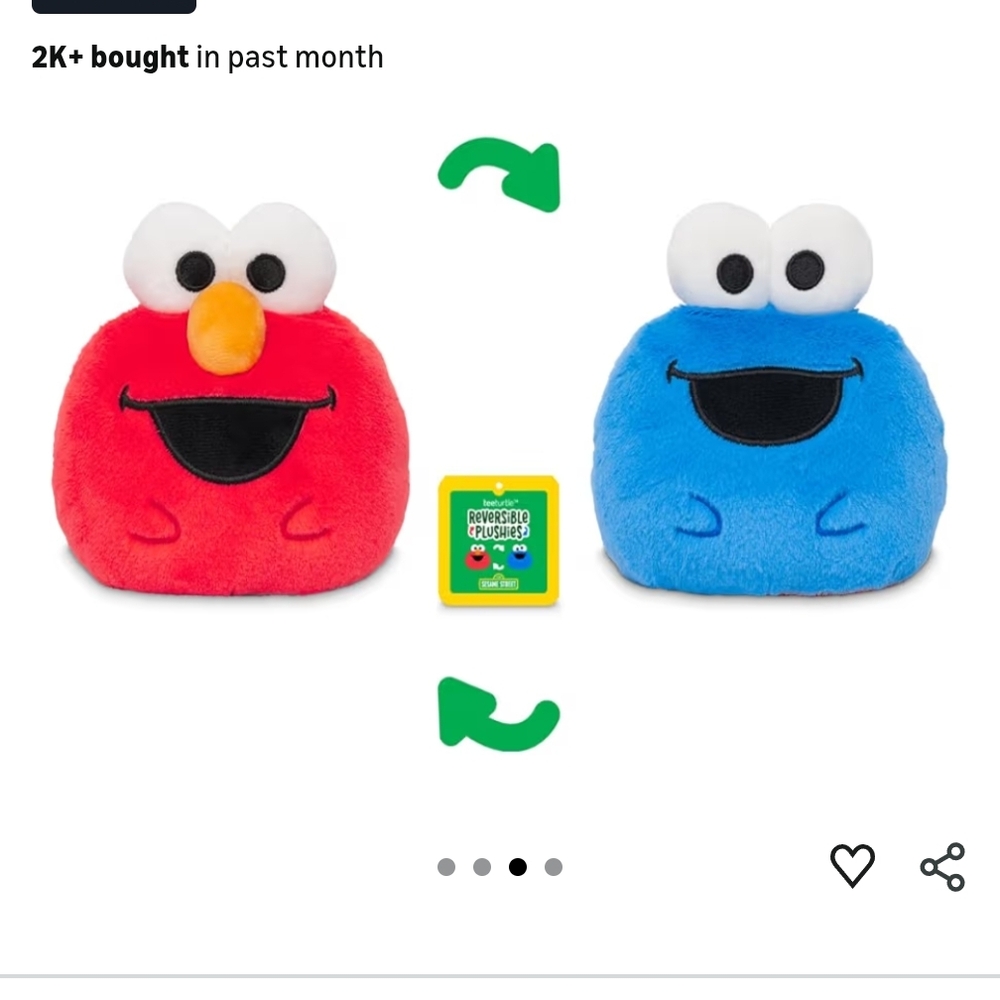 Teeturtle Reversible Sesame Street Plush -Elmo COOKIE MONSTER - Picture 1 of 2